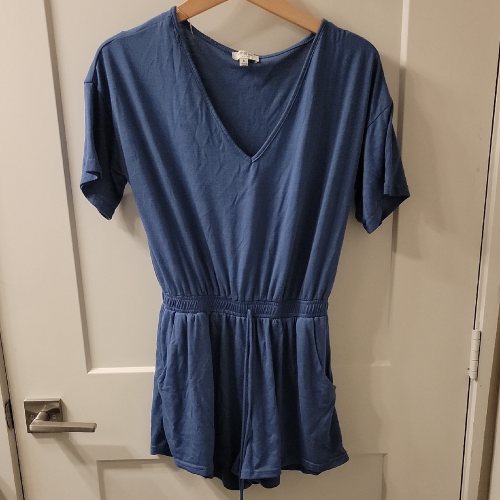 Umgee Blue V-neck Romper With Pockets